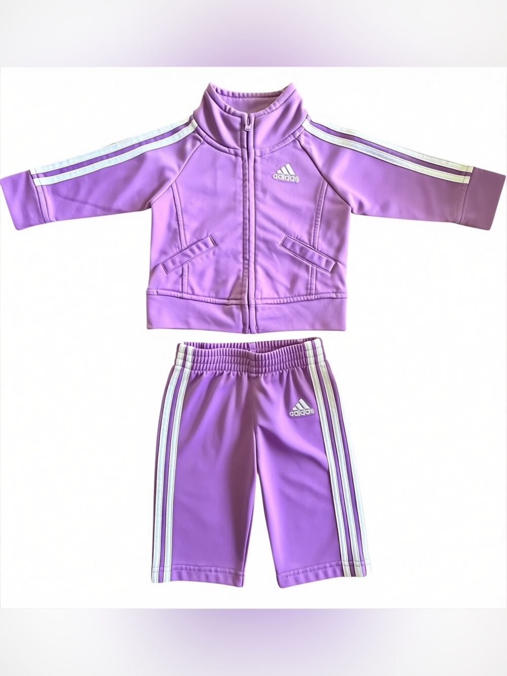 adidas Kids Lavender Track Jacket & Pants Set with White Stripes 6 months